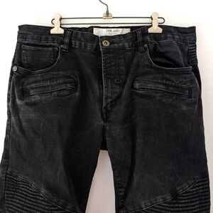 Parasuco Men's Moto / Biker Fit Distressed Black Jeans ~ Size 38